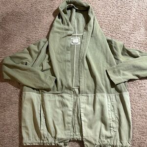 ANTHROPOLOGIE Postmark Sage Green Anorak Open Front Cardigan Hooded Small